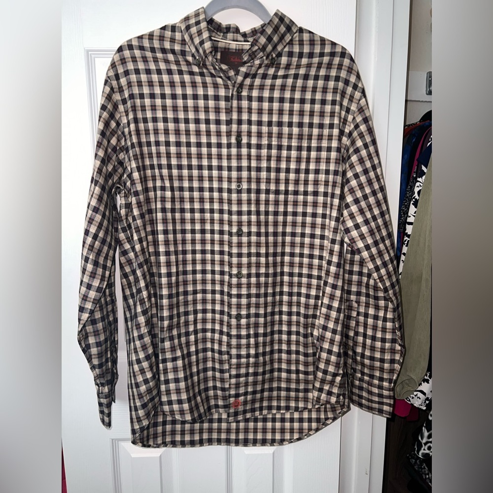 Tre Vero Brown Plaid Flannel Button Up Shirt, Size L, NWT